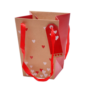 Ukrasna Kesa Kartonska Send Love 15/15×11/11x20cm natur/roze